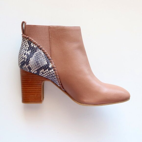 NEW Jack Rogers Tan Poppy High Heel Booties / Ankle Boots With Snakeskin Accent - Picture 10 of 15